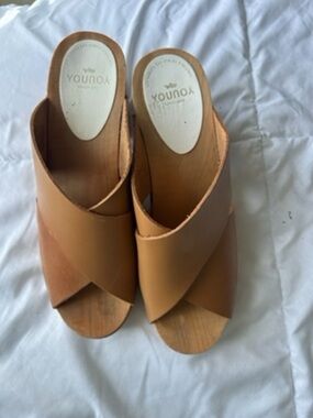 French Leather Crisscross Slide Clogs